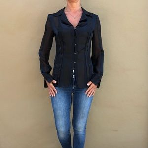 STUNNING Cerrutti 100 %silk black top/ blouse sz 2 made ITALY price firm!